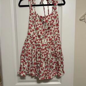 Wild Fable Red and White Floral Rose Romper Small EUC